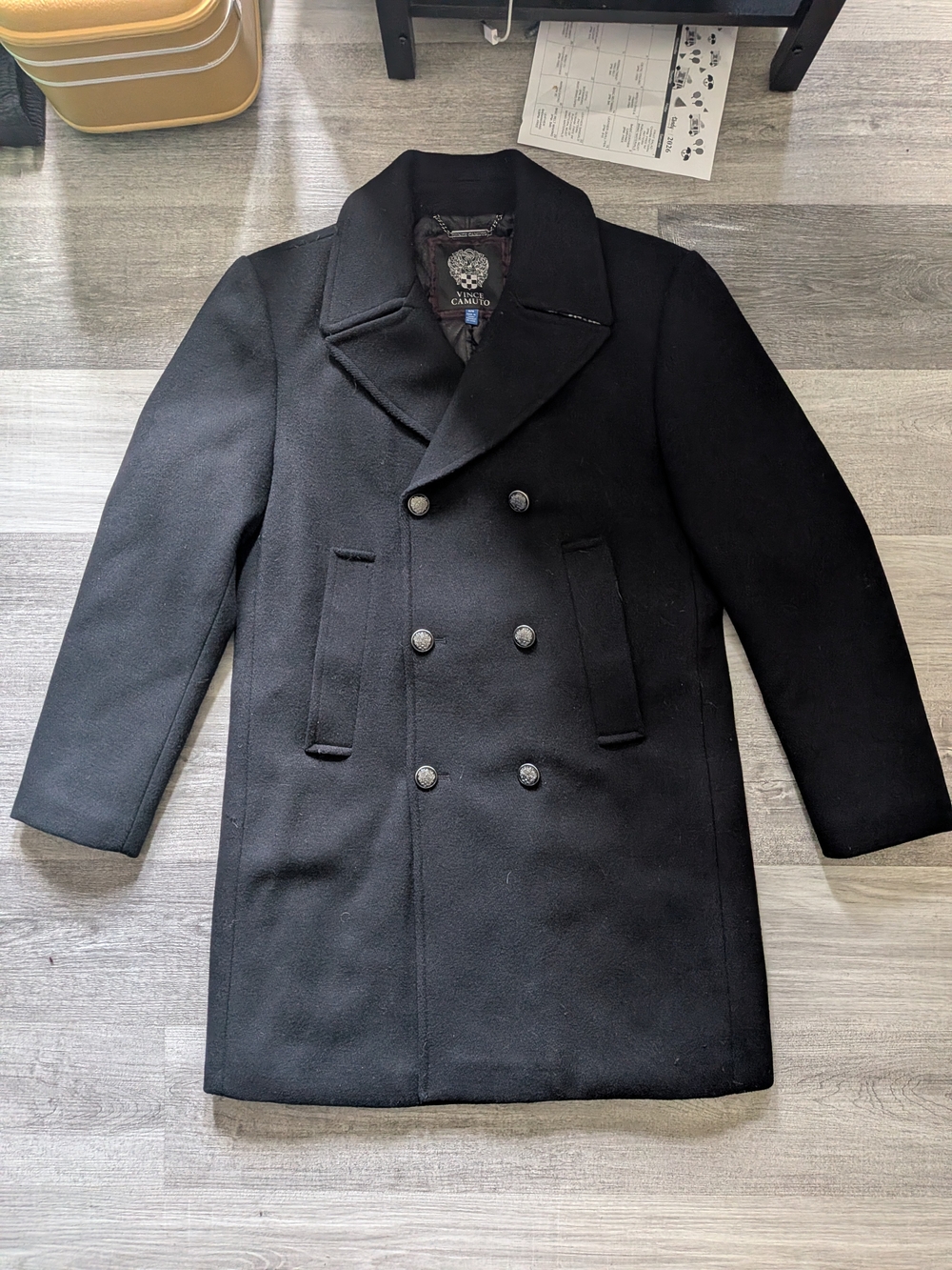 Vince Camuto Men’s  Black Double Breasted Long Peacoat Overcoat